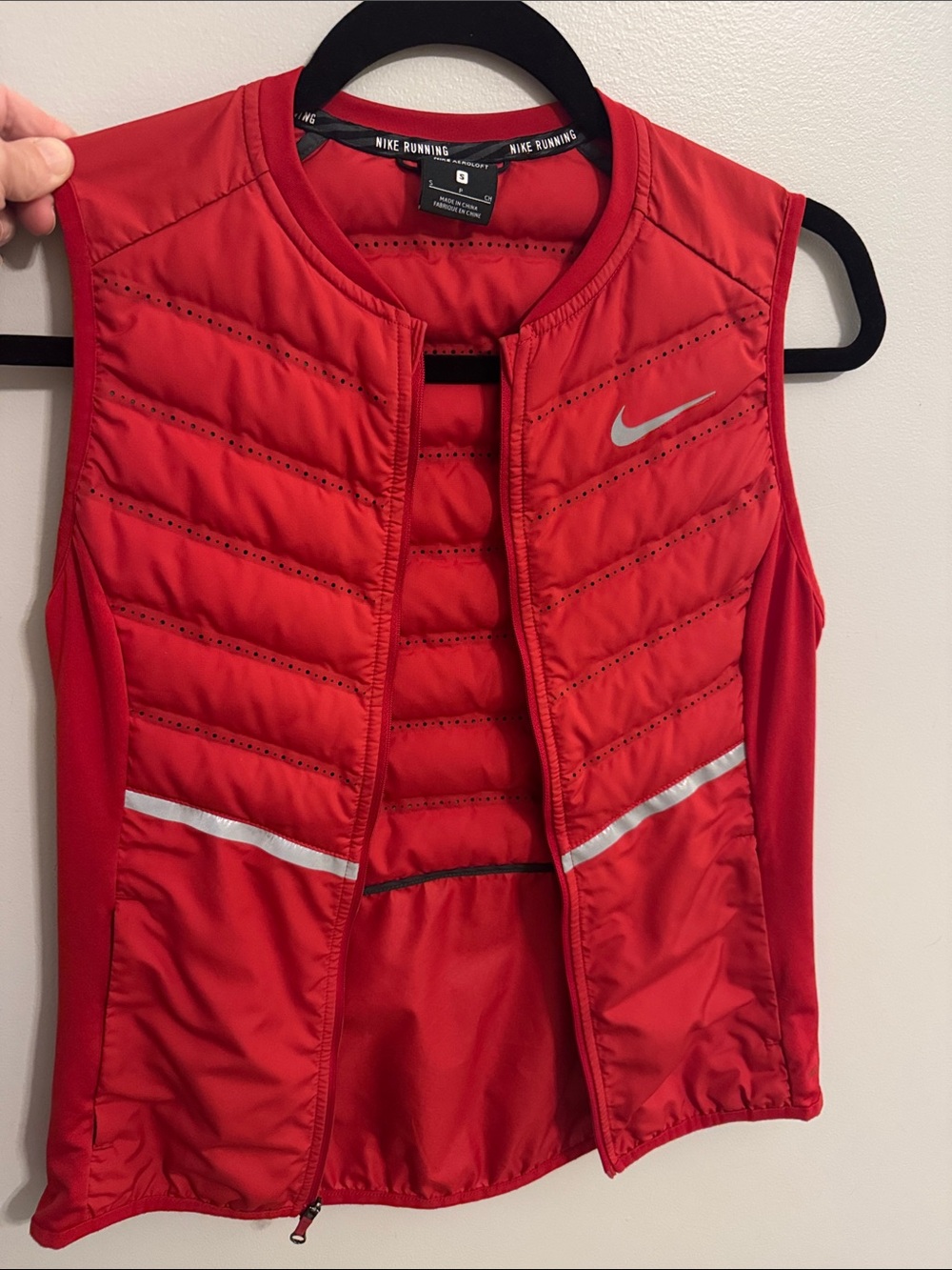 Nike Red Aeroloft Running Vest with Silver Reflective Details - small